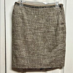 Ann Taylor Brown White Italian Tweed Pocket Lined Pencil Skirt Size 0